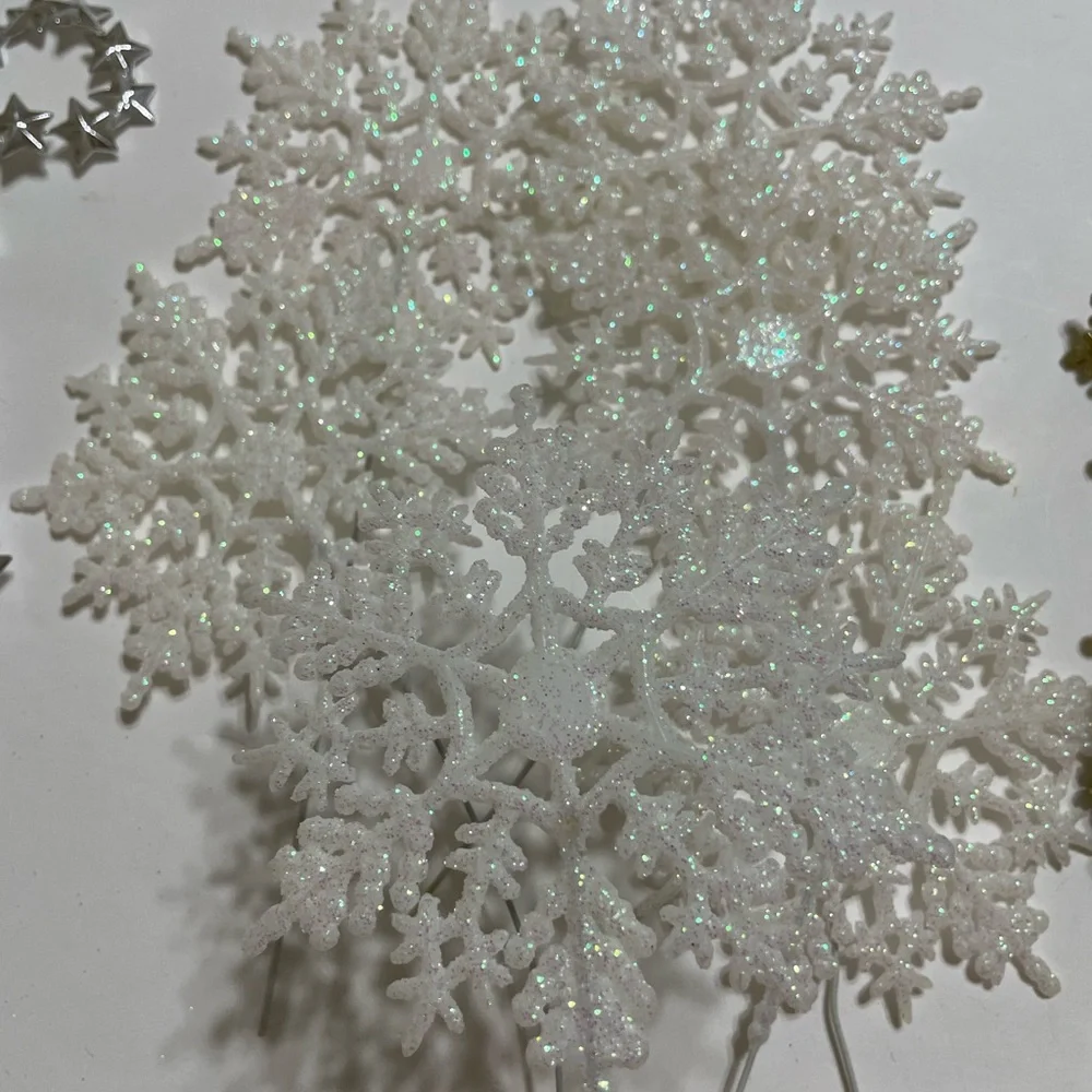 Christmas Home Decor Garland and Snowflake Picks White Silver Gold